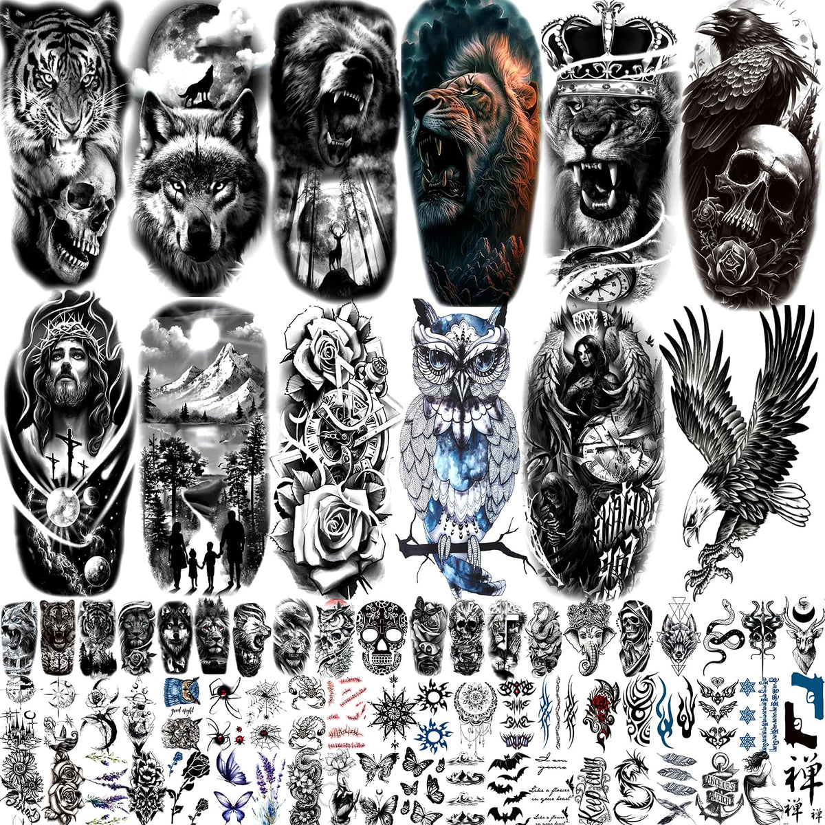 Zomme 82 sheets temporary tattoos featuring skull designs