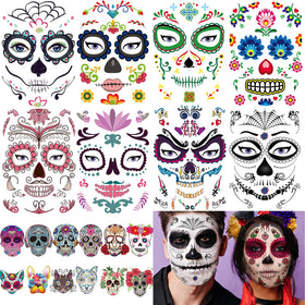 Zomme Day of the Dead sugar skull temporary face tattoos large sheet