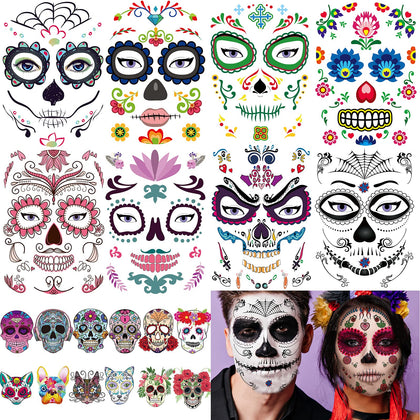 Zomme Day of the Dead sugar skull temporary face tattoos large sheet