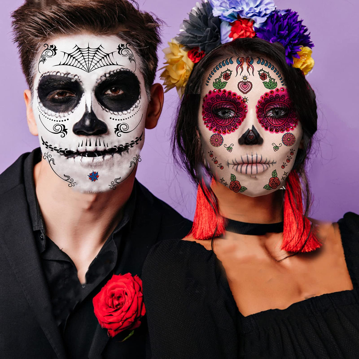 Zomme Day of the Dead temporary face tattoos in various designs