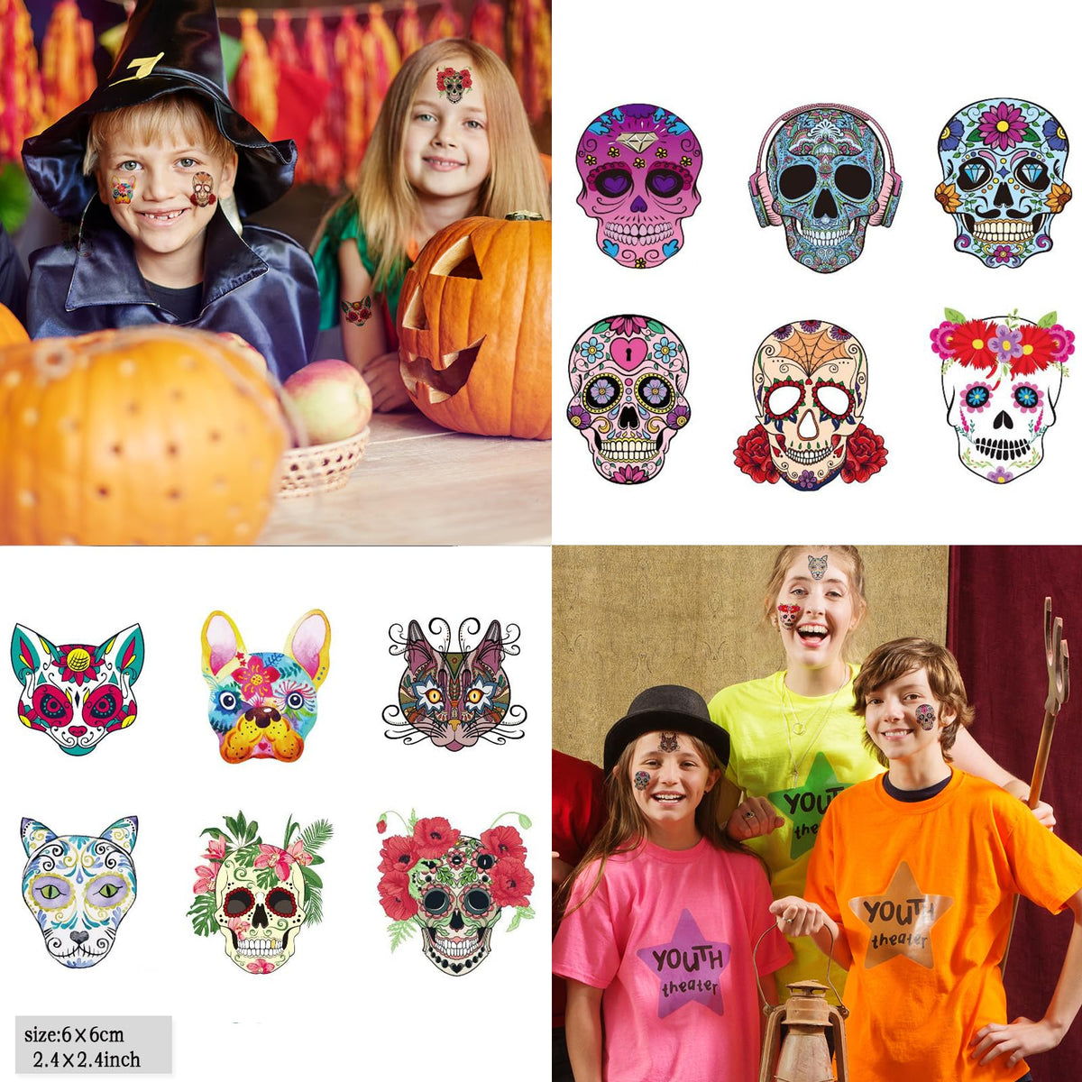 Zomme Halloween temporary face tattoos displayed on a table