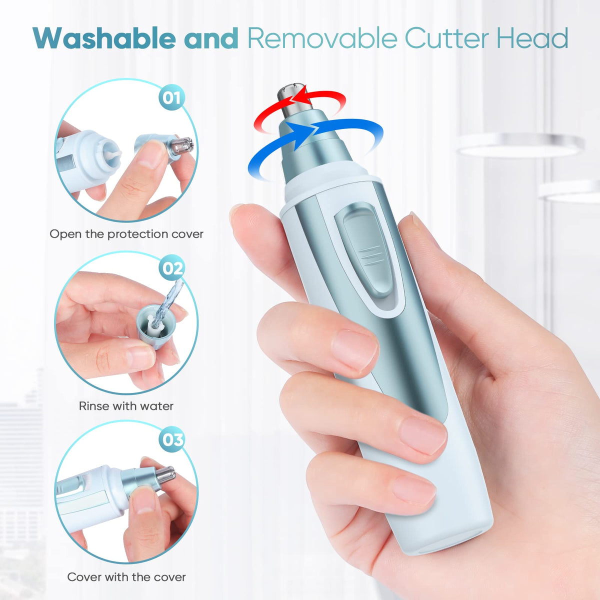 ZORAMI Ear and Nose Hair Trimmer close-up of removable head