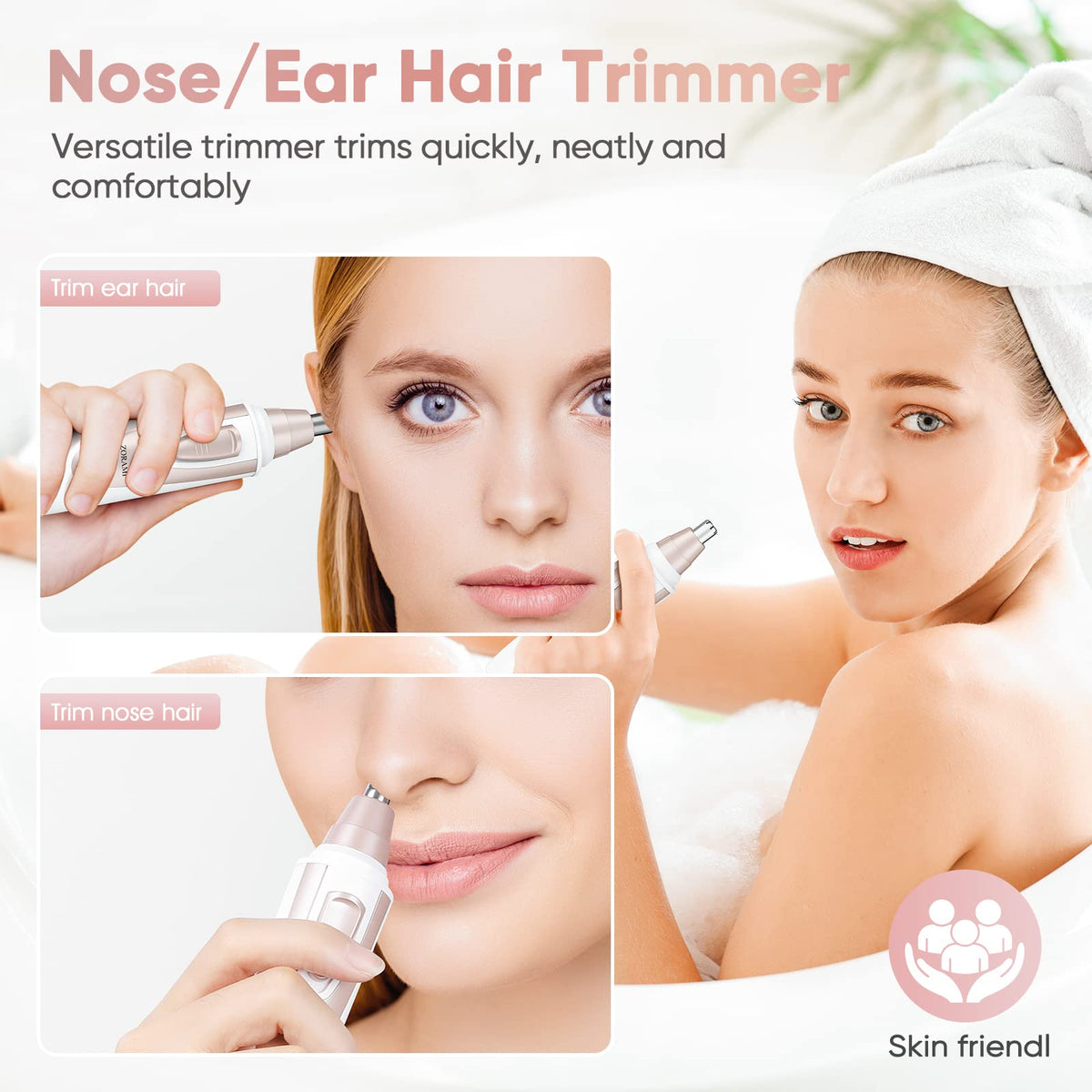 ZORAMI Ear and Nose Hair Trimmer side view showing dual-edge blades