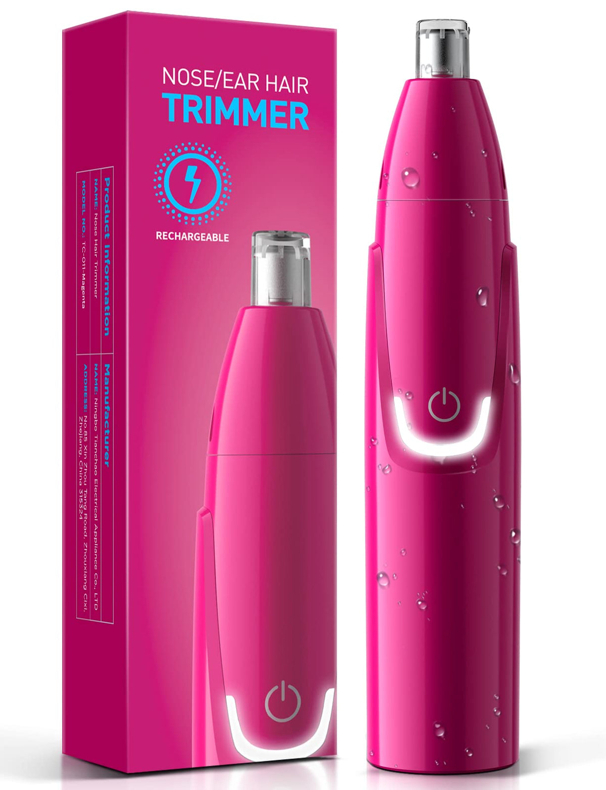 ZORAMI Rechargeable Ear and Nose Hair Trimmer front view in Magenta
