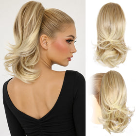 ZQIAN BEAUTY 14 Inch Blonde Ponytail Extension front view