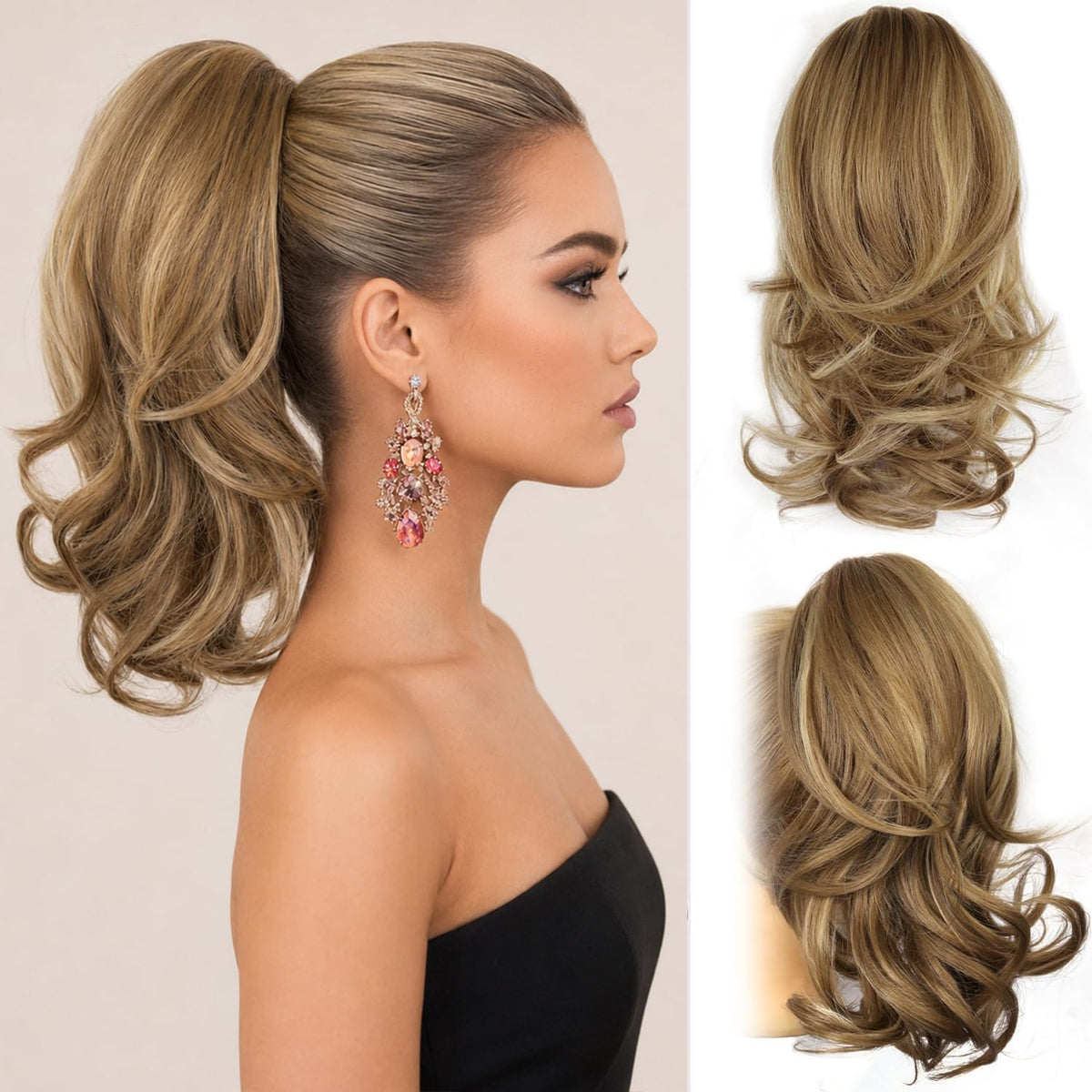 ZQIAN BEAUTY 14 Inch Ponytail Extension front view with layered wave