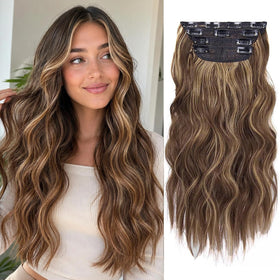 ZQIAN BEAUTY 20 Inches Wavy Clip-In Hair Extensions front view