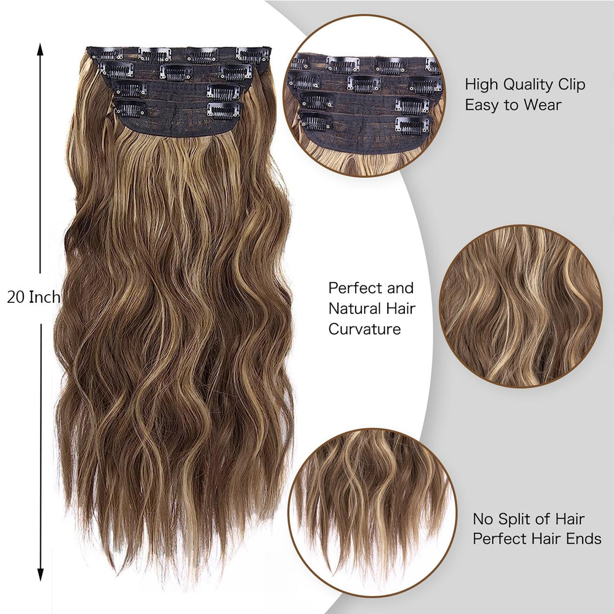 ZQIAN BEAUTY 20 Inches Wavy Clip-In Hair Extensions styled on model