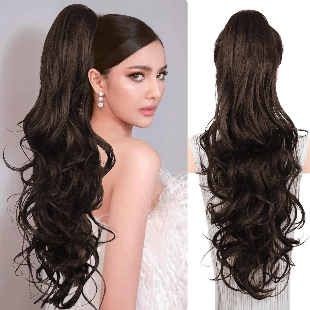 ZQIAN BEAUTY 26 Inch Wavy Clip on Ponytail Extension front view