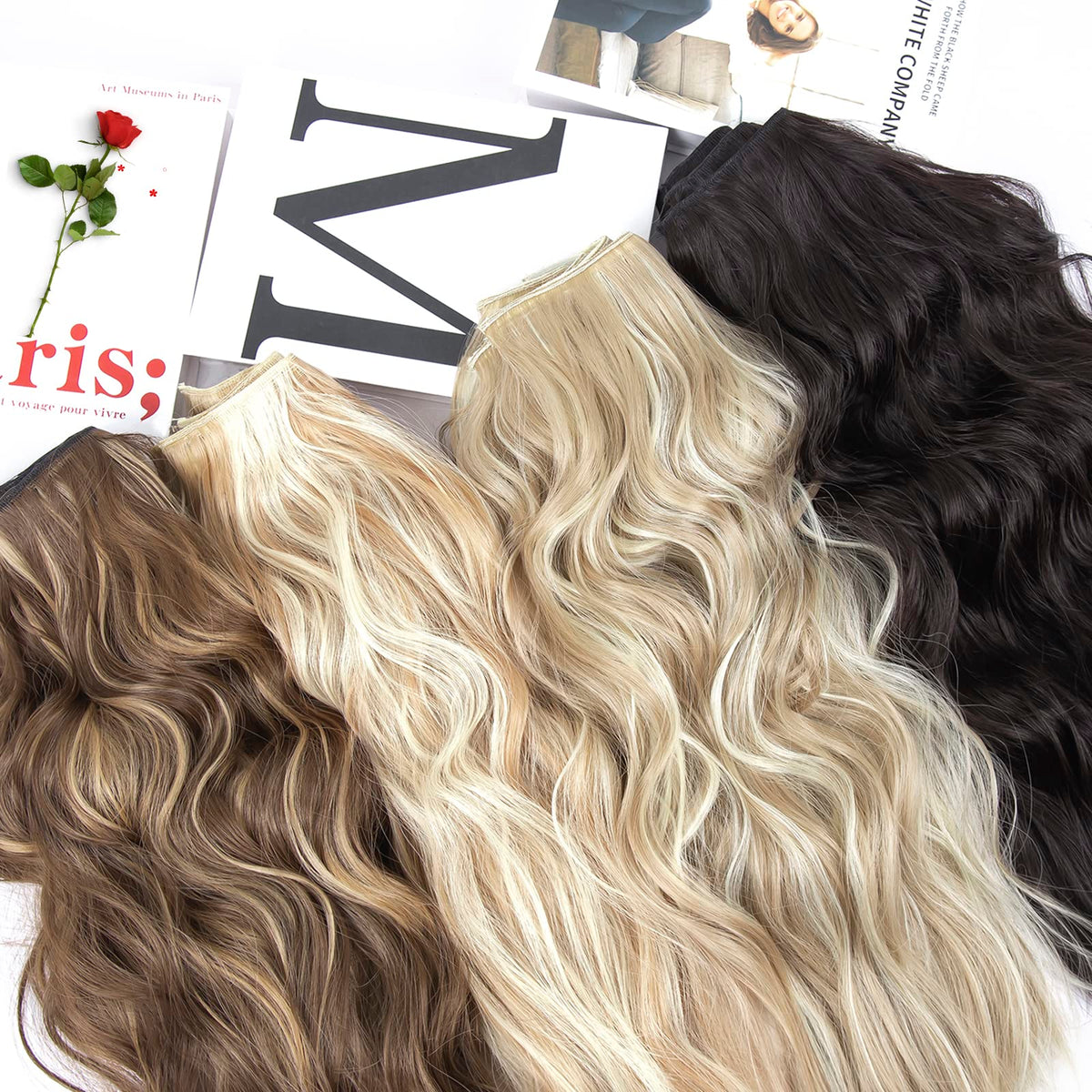 ZQIAN BEAUTY clip-in hair extensions displayed on a mannequin