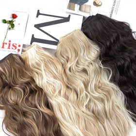 ZQIAN BEAUTY clip-in hair extensions displayed on a mannequin