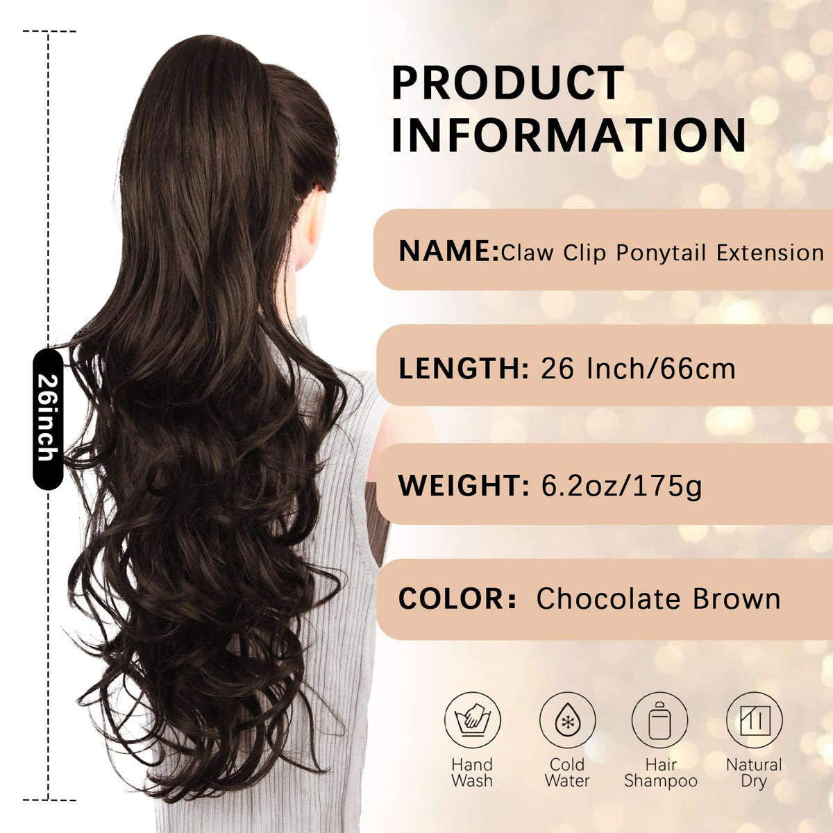 ZQIAN BEAUTY ponytail extension showing claw clip attachment