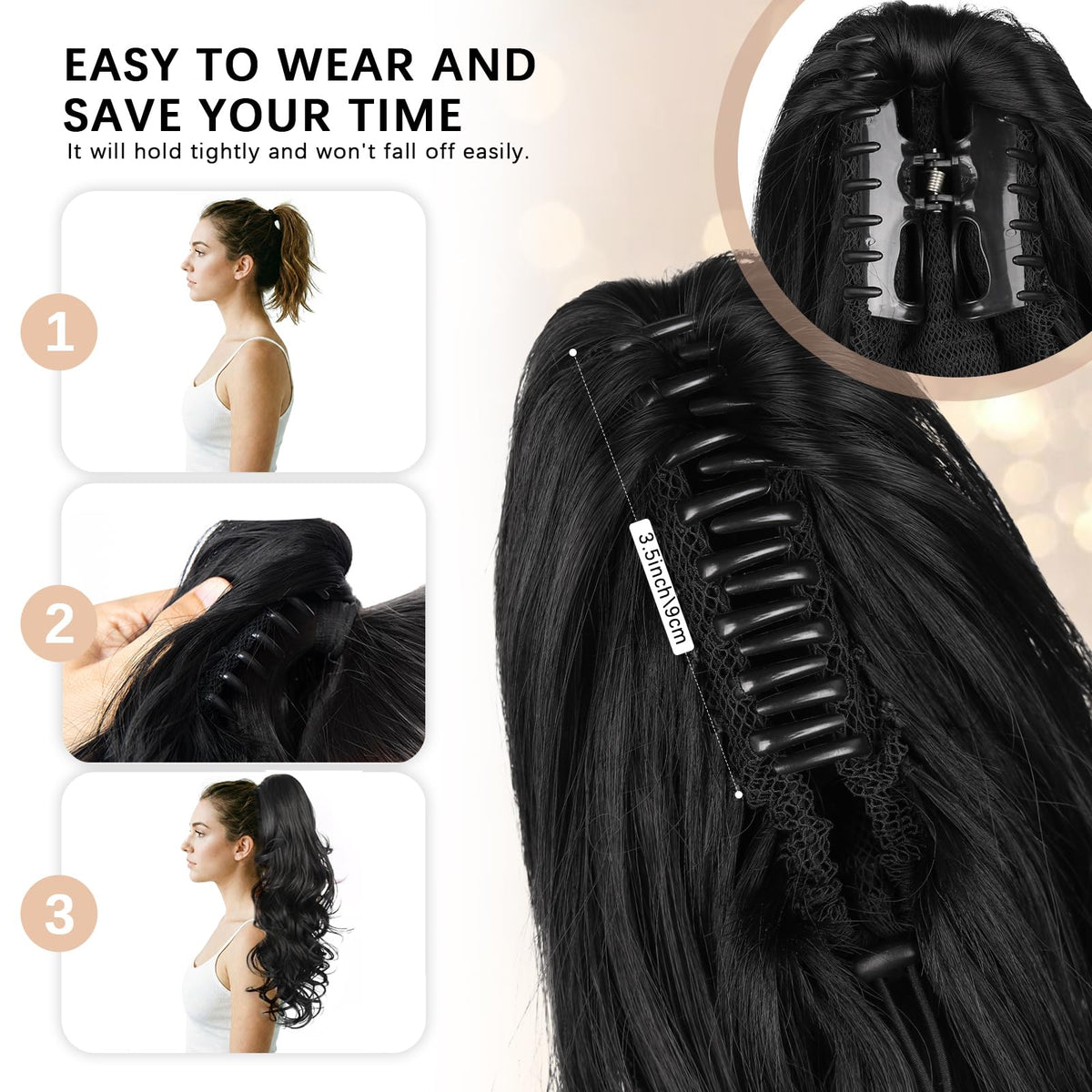 ZQIAN BEAUTY ponytail extension side view displaying texture