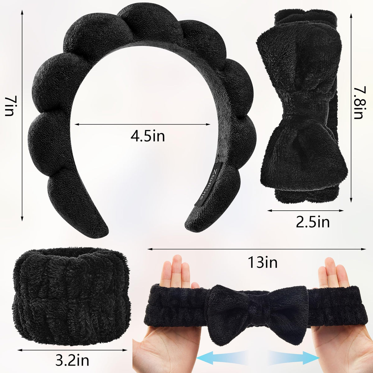 Ztomine bow headband for face washing in chic colour