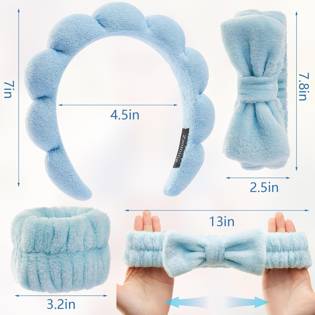 Ztomine bow headband for face washing in white