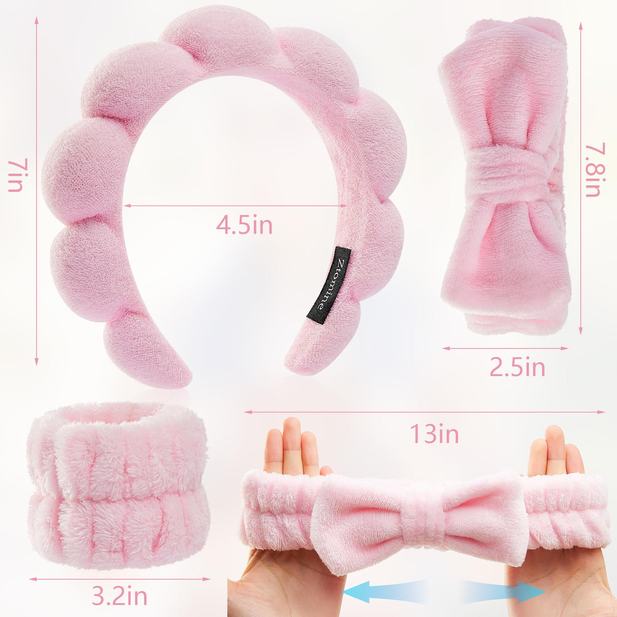 Ztomine bow headband for washing face in white
