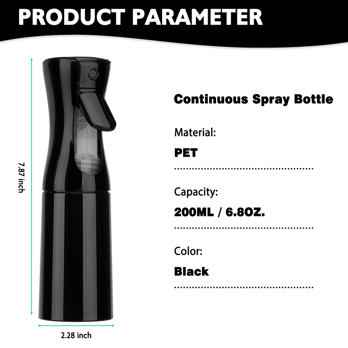 Zuhose Spray Bottle 200ML side view showing nozzle