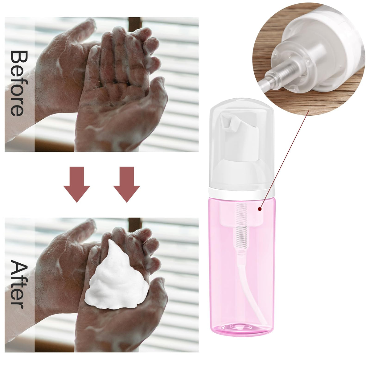 Zuihug Foam Pump Bottle dimensions on table
